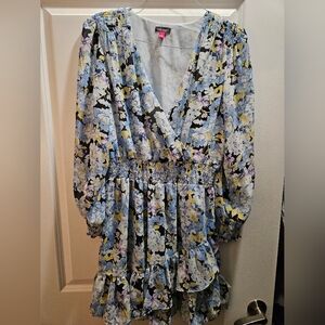 Nordstrom Vince Camuto Long Sleeve Blue Floral Dress Large